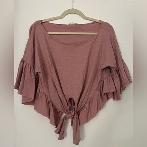 Mustard Seed Purple Flutter Sleeve Crop Blouse
